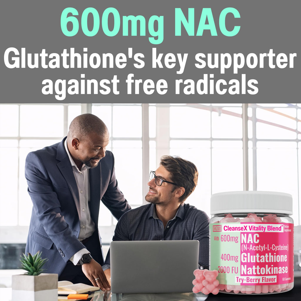 SHIZAM 600mg NAC 2000 FU 100mg Nattokinase & 400mg Reduced L Glutathione Gummies, N-Acetyl Cysteine Capsule Powder Pill Liquid Supplement/Supplements Alt, Organic N Acetylcysteine 1000mg 4000 600 mg