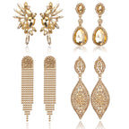 Sanfenly Gold Clip On Earrings Women Dangle, Large Long Dangling Non Pierced Earrings Elegant Formal Big Bling Rhinestone Crystal Simulated Diamond Clip Earrings for Women Non Pierced Ears