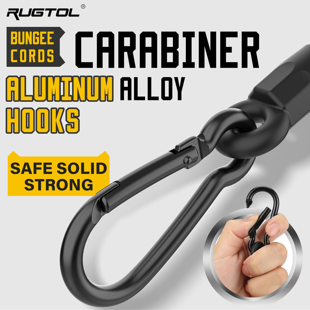 Bungee Cords with Hooks, 8 Inch Long Heavy Duty Bungee Cords with Carabiner Clip Outdoor, 1/3 Inch Black Extra Strong Elastic Rope with Carabiner Hooks for Camping, Tarps, Bike Rack, Tent, 6 Pack