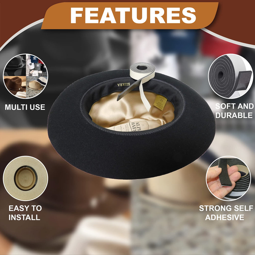 Atzi Hats Hat Tape Roll 60" (5 Feet) Foam Hat Size Reducer for Loose Hats Cap Sizing Insert Strip for Fedora, Baseball, Cowboy, Western, Panama & Straw Hats Sweatband Filler for Better Hat Fit Comfort