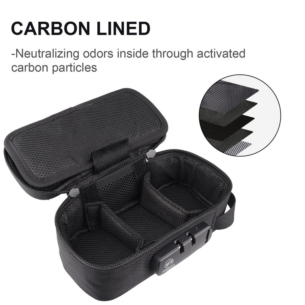 FIREDOG Smell Proof Bag with Lock, Carbon Lined Smell Proof Case Containers for Travel Storage (Black, 8x4x2.75 Inch)