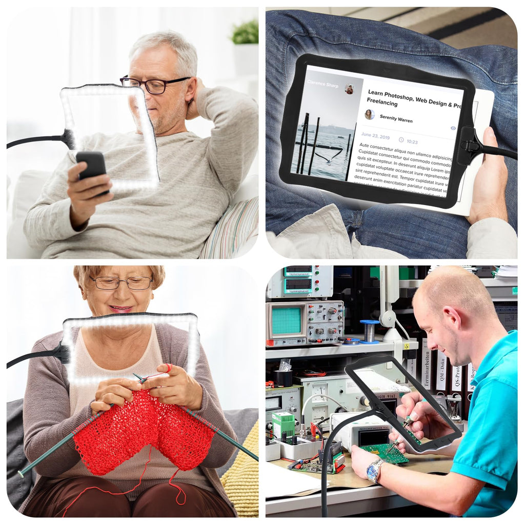 Hands-Free Floor Magnifying Glass with Light and Stand 48-LEDs Lighted Magnifying Lamp with 360° Flexible Gooseneck for Reading Close Work Repair Crafts