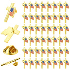 Huquary 24 Pcs Patriotic Cross with Waving American Flag Metal USA Flag Lapel Pins for American Patriotic Suits Jackets Hats Backpacks Clothes Decor