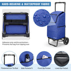 KEDSUM 2 in 1 Shopping Carts for Groceries, 330 lbs Grocery Cart on Wheels, Foldable Utility Carts with Wheels, Load-Bearing Hand Truck with Waterproof Bag for Shopping, Camping, Laundry, Garden, Blue