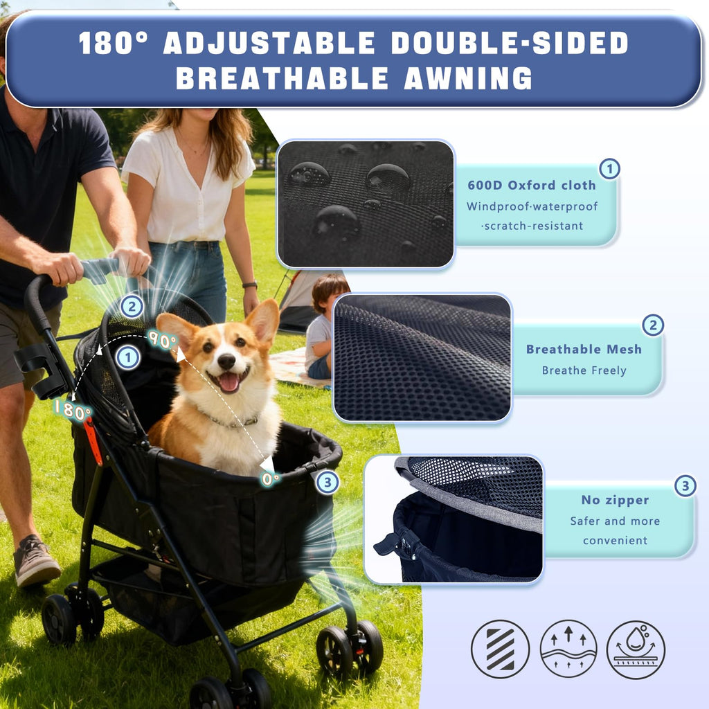 PawLuxe 4 Wheels Pet Stroller 4 in 1 Pet Stroller with Detachable Carrier for Small & Medium Dogs Cats up to 55 lbs Easy-Folding Travel Dog Wagon with Car Seat Breathable Mesh,Blue Cartoon
