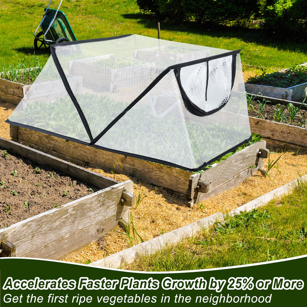 2Pack Garden Row Accelerator Plants Cover, Foldable Raised Garden Bed Cover with Zipper Door Waterproof Small Greenhouse Plant Cage Guard Protector for Vegetable Flower Fruits from Animals,31×13×14In