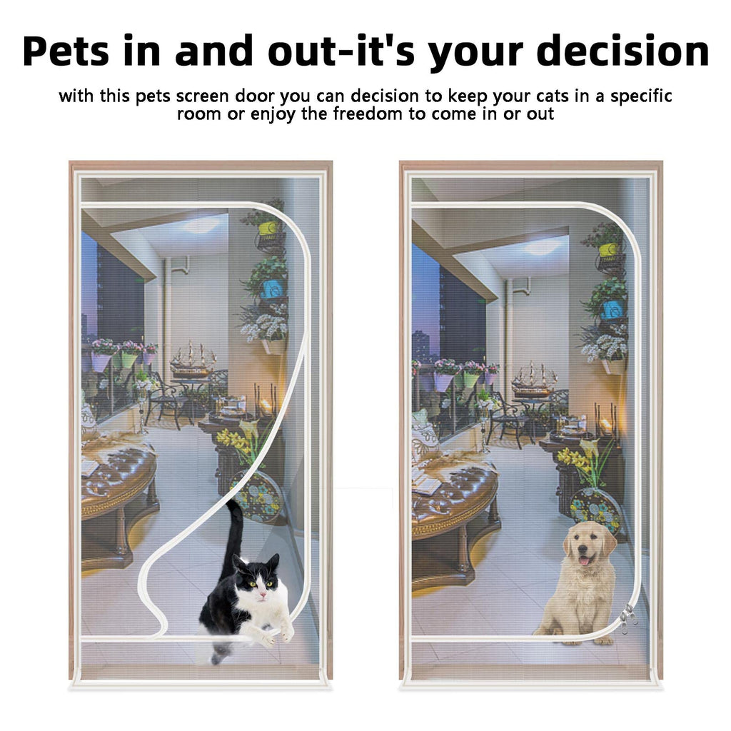 Reinforced Cat Screen Door, Zipper Mesh Screen Door Fits 38''x 82'', Cat Resistant - For Living Room, Bedroom, Kitchen