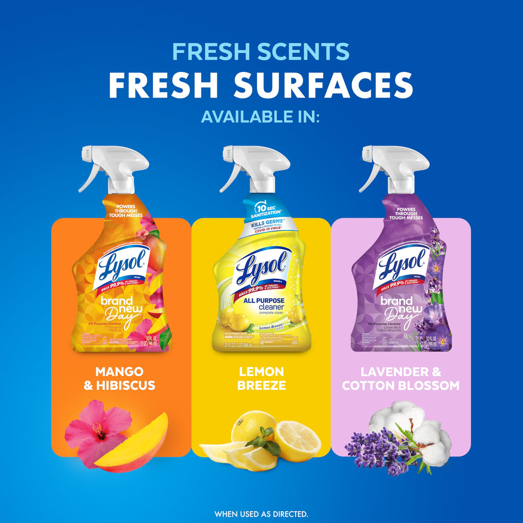 Lysol All Purpose Cleaner Spray, Lemon, Mango & Lavender, 32oz, 4 Pack