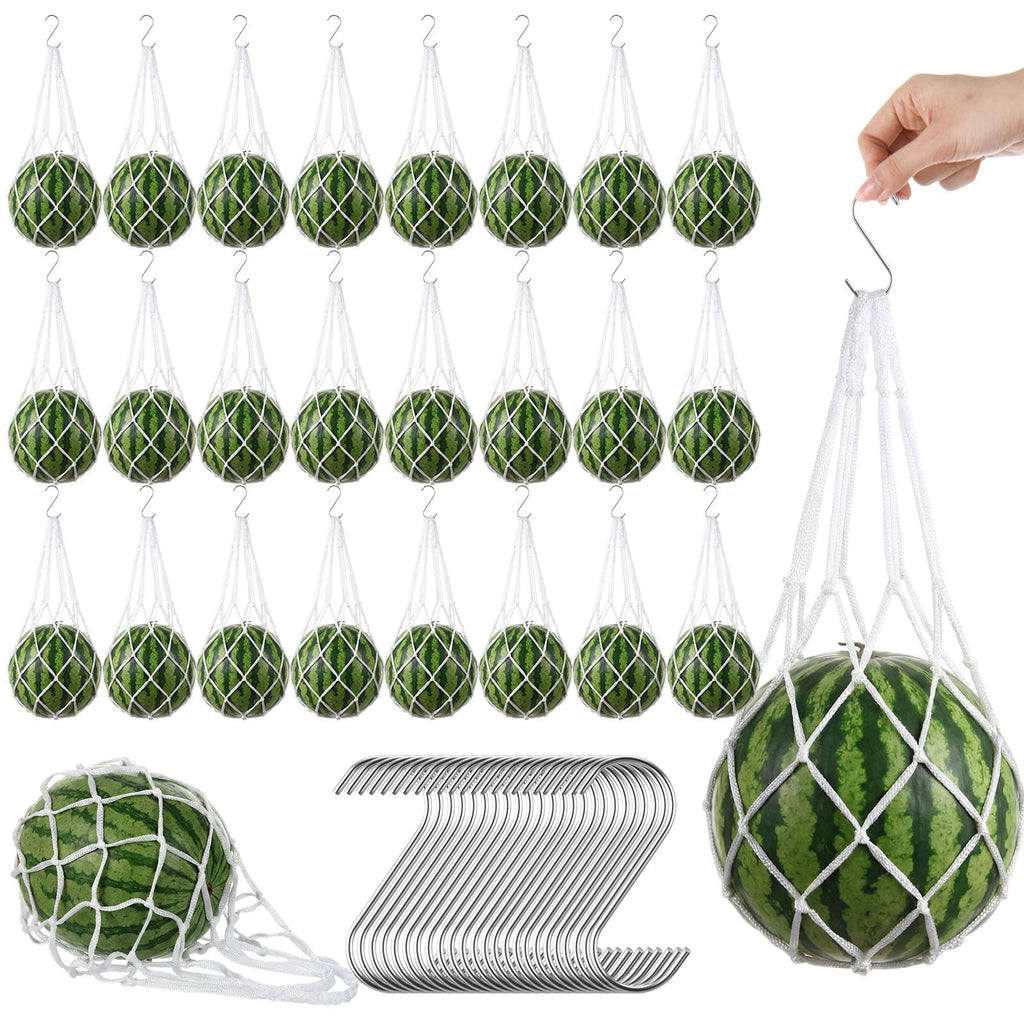 SATINIOR 24 Set Melon Hammocks Cradles with S Hanging Hooks Heavy Duty Hammock Cradles Holder, Reusable Hanging Bags Fruit Slings Mesh Fruit Holder for Honeydew Melon, Squash, Cantaloupe