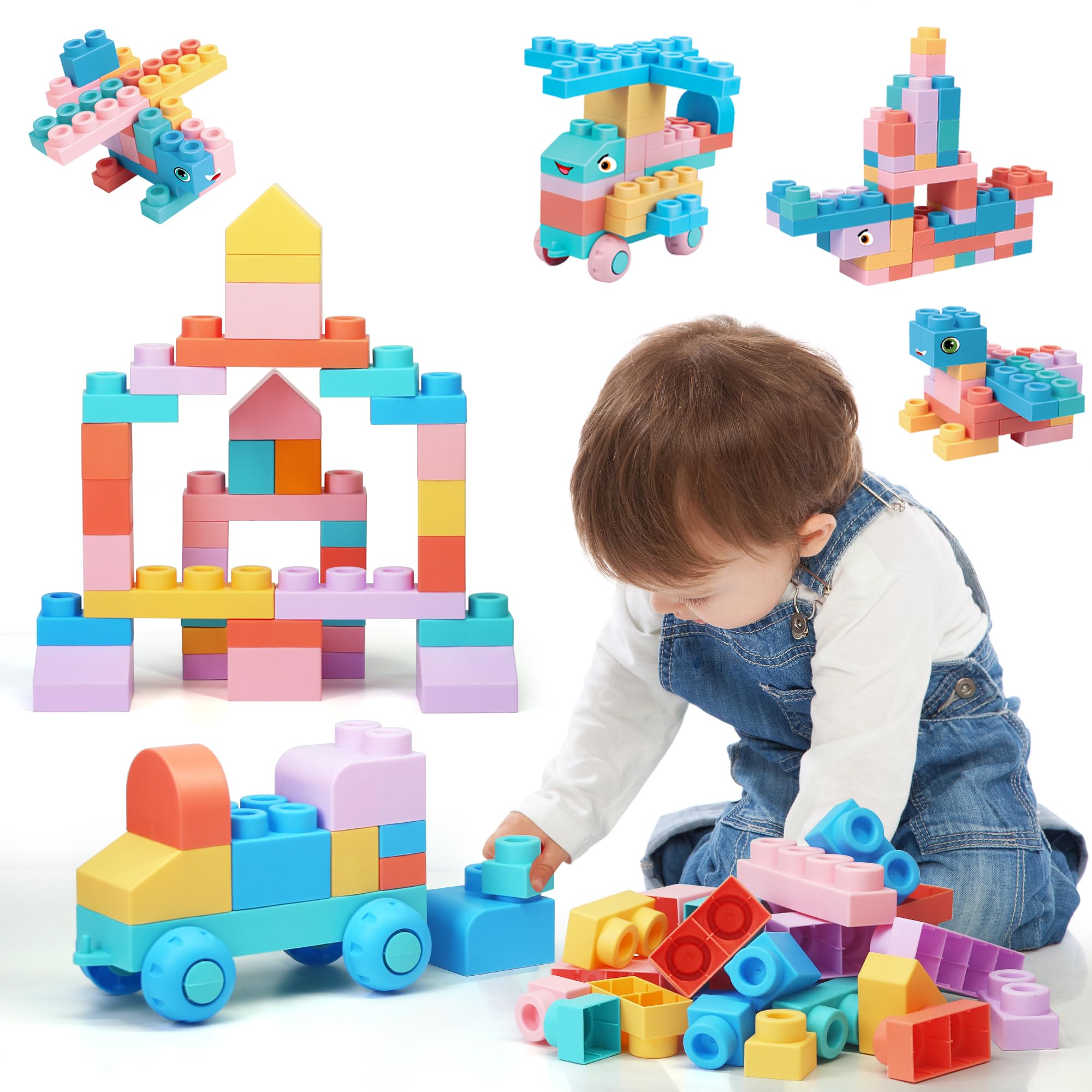 chenxuanbro 45 Pcs Soft Building Blocks for Toddlers 18M+, BPA - Free Sensory Toys, Montessori STEM DIY Construction Bricks, Safe Teething & Early Learning Toys, Creative Building Set for Baby Kids