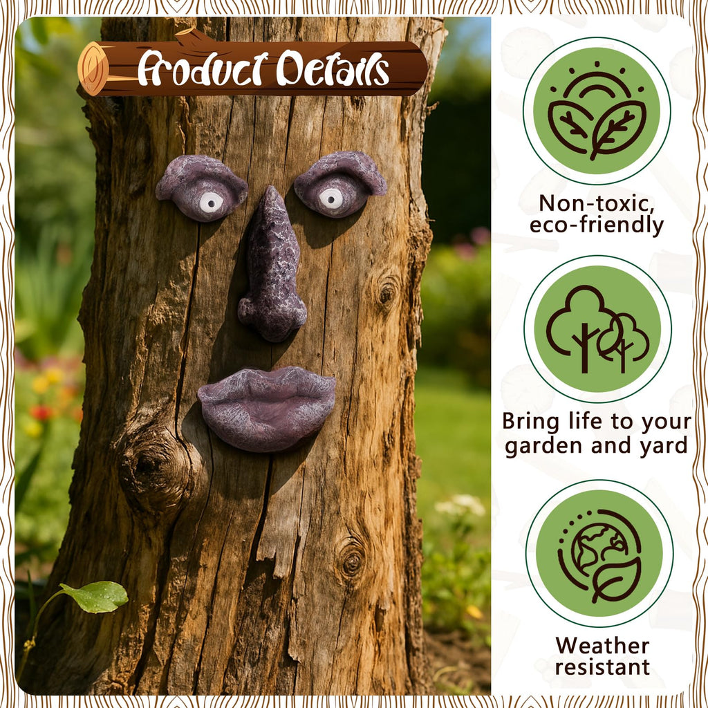 4 Pack Tree Faces Decor Outdoor, Tree Face Outdoor Statues Old Man Trees Hugger Yard Art Garden Decor, Funny Bark Ghost Statues for Halloween Easter Spring Decoration