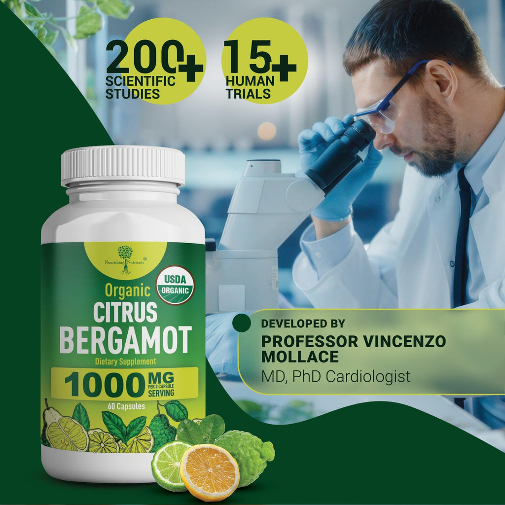 Organic Citrus Bergamot Supplement - Only USDA Organic, 50% Polyphenols - Cholesterol - Heart - Lipids- 3rd Party Tested - USA Made Supplement Vegan Capsules - Enhances Overall Wellness