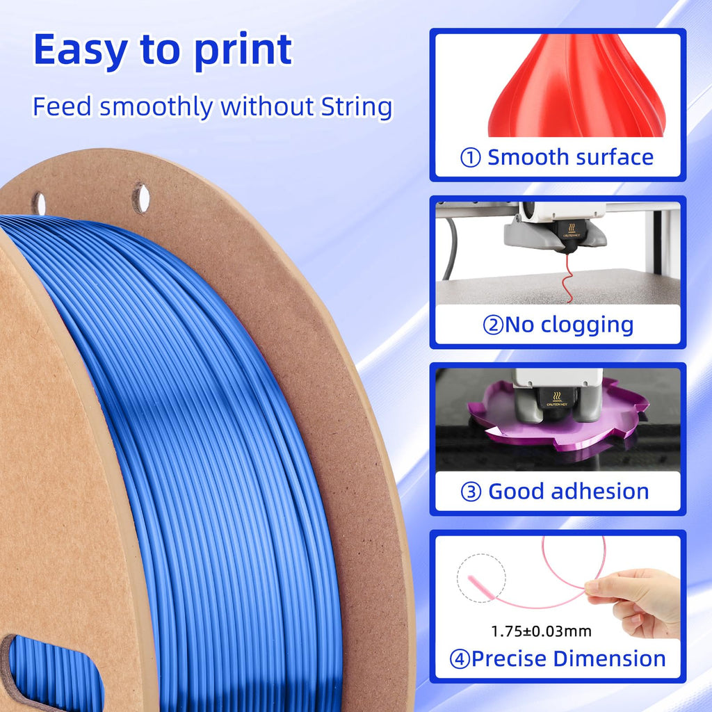 3DHoJor Silk PLA Filament 1.75mm, PLA Filament 1.75mm Silk Shiny 3D Printer Filament, 1kg*2 Cardboard Spool, Dimensional Accuracy +/- 0.03 mm, Fit Most FDM Printer(Silk Red+Blue)