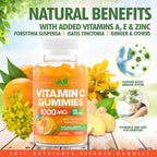 Vitamin C Gummies 1000mg – Chewable Multivitamin for Adults & Kids with Zinc for Immune & Collagen Support – Maximum Strength, Natural Orange Flavor – Gluten Free, Non-GMO, Vegetarian – 60 Gummies