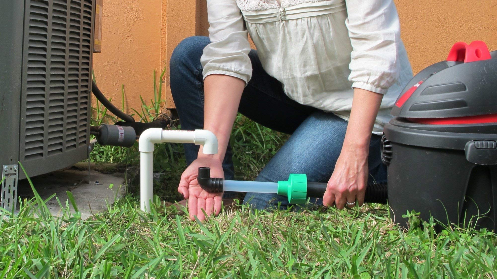 Diyvac ® Patented specialty wet vac attachment to unclog and evacuate ac drain lines
