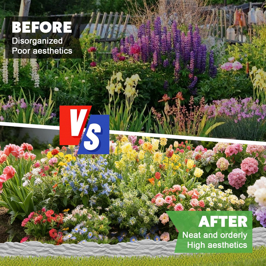 20Pcs Garden Edging Border with 20 Pcs Stakes, 21Ft, Marbled Design