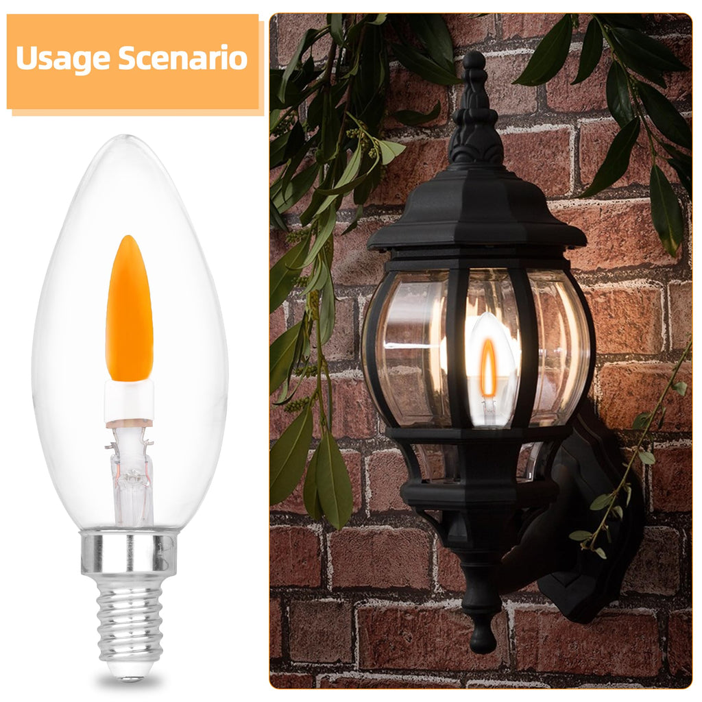 HEWA-Tech E12 Base (Miniature Screw) C35 Flame Tip Flicker Bulbs - Crystal Clear Candle Light with Orange Glow Effect for Halloween， E12 Non-Dimmable Chandelier Replacement Bulbs, 6-Pack