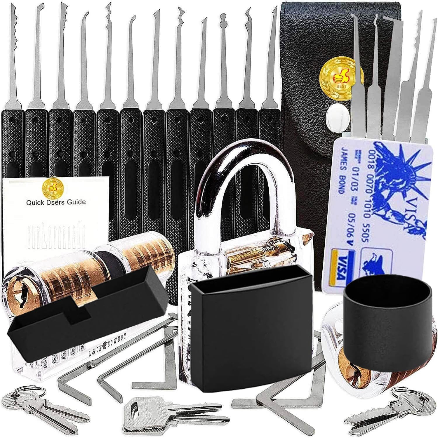 Pick 1-9/16" Wide Long Shackle Keyed Alike Padlocks Set, Heavy Duty Waterproof Laminated Steel Anti-Rust Locks, Multi-Purpose Picking Outdoor Security Lock Kit for Gate, Toolbox & Storage Unit