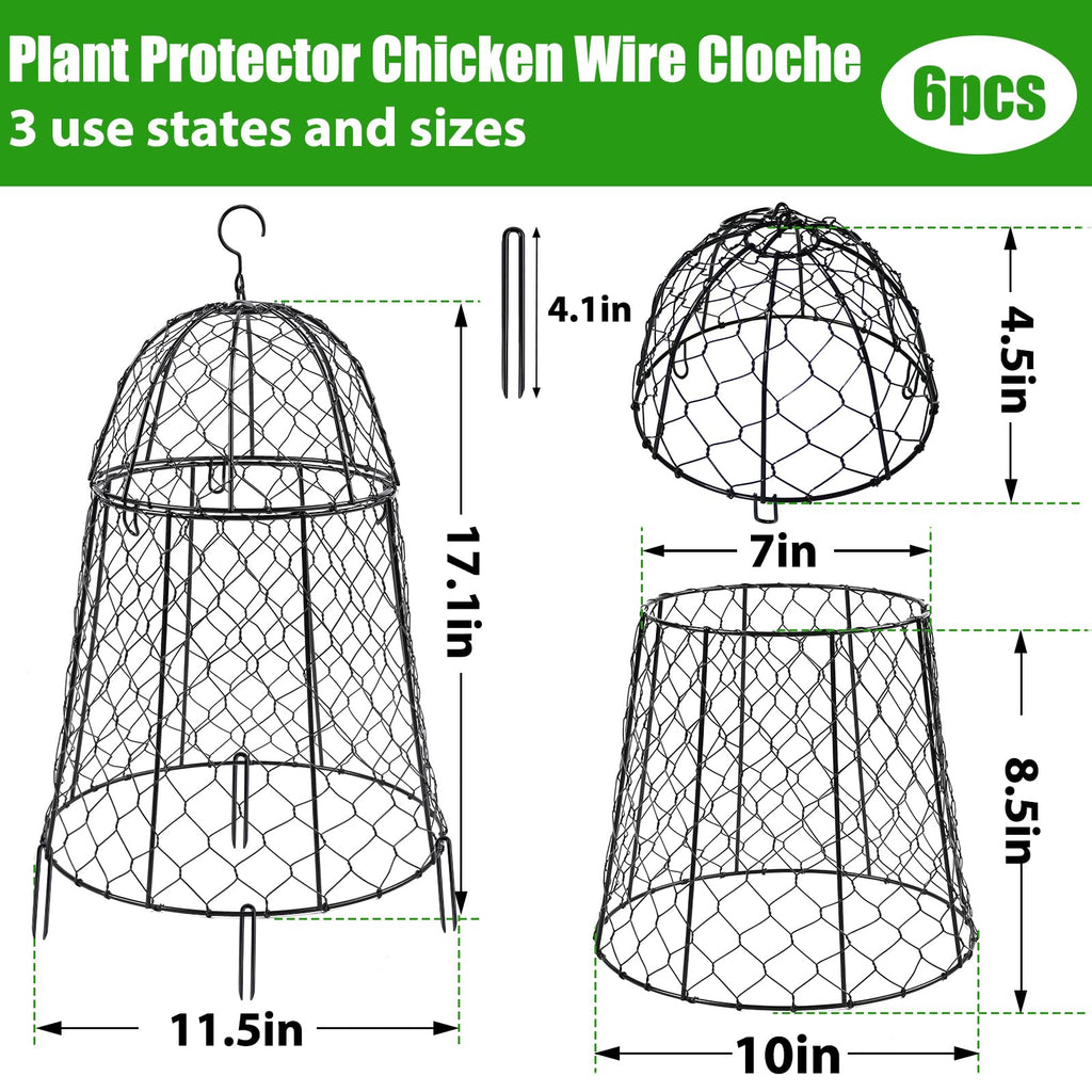 6 Pack Garden Cloches for Plants, Sturdy Chicken Wire Cloches Plant Cover