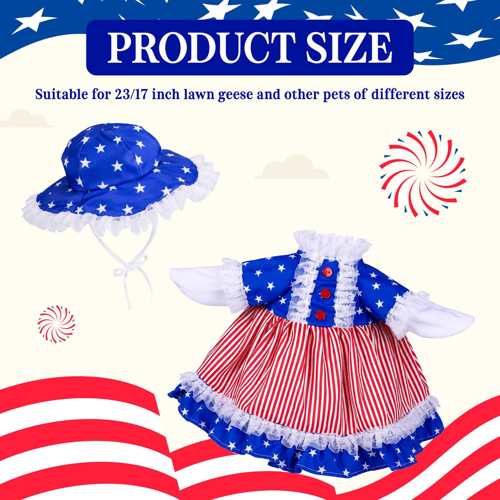 Xroyniu 4th of July Porch Goose Outfits, Patriotic Goose Outfit Costume for Plastic/Cement Statue, Independence Day Goose Clothes for USA 250th Anniversary Garden Patio Decor