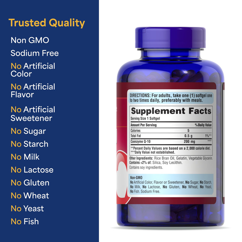 Puritan's Pride Coenzyme CoQ10 200mg,Dietary Supplement for Heart Health,Blood Pressure,Oral Gum Health,and Healthy Aging Support,240 Servings,Rapid Release Softgels,(Pack of 2)