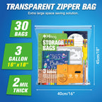 3 Gallon Extra Large Zippered Plastic Bags for Storage, 16'' x 18'', Clear Storage Bags for Clothes, Extra Thick 30 pack