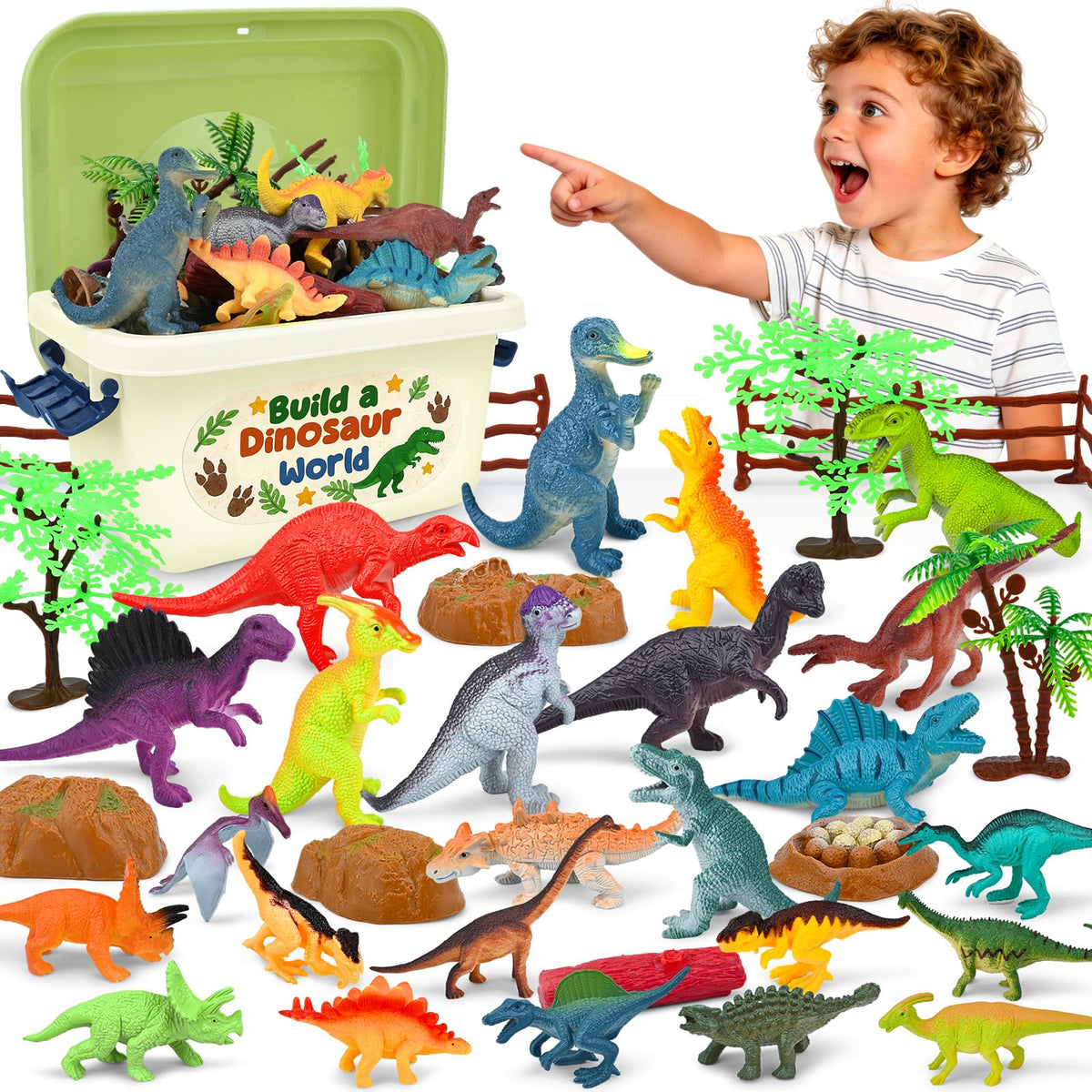 Dinosaur Toys for Kids 3-5 with Storage Box, 34PCS Dinosaur Toys Set