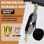 YATOINTO Upgraded Rope Hoist Pulley System, 4400LBS Block and Tackle with 304 Stainless Steel Shackle 2PCS Lift Sling, 8:1 Power 65ft Heavy Duty Pulley Block for Lifting Garage Warehouses Building