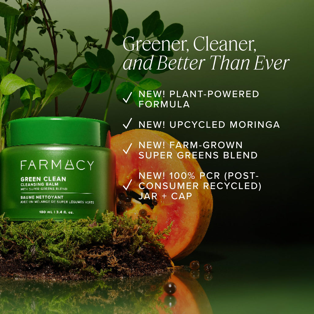 Farmacy Makeup Remover Cleansing Balm - Green Clean Waterproof Makeup Remover Balm + Oil Cleanser for Face - Gently Melts Make Up + SPF - Hydrates + Softens Skin with Super Greens + Papaya (200ml)