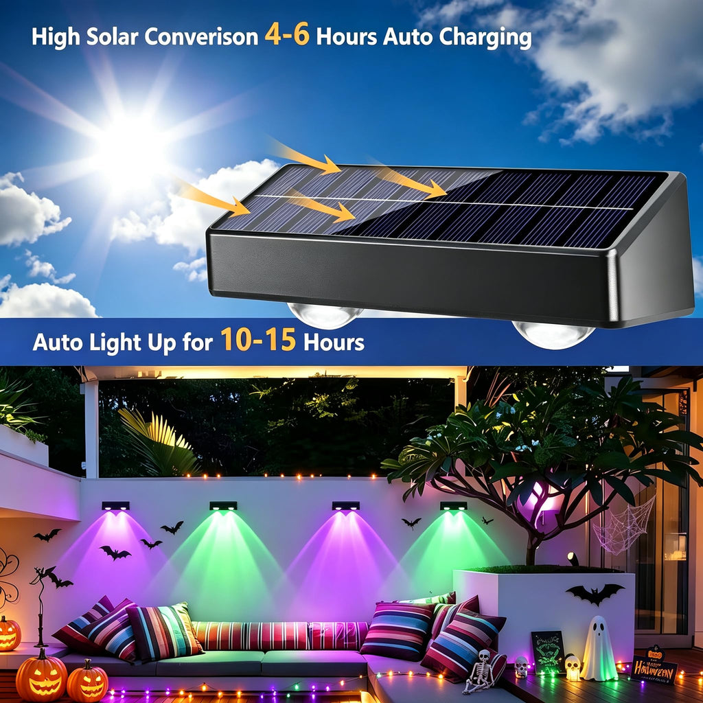 Brizled Halloween Fence Lights Solar Powered, 8 Pack Color Changing Lights
