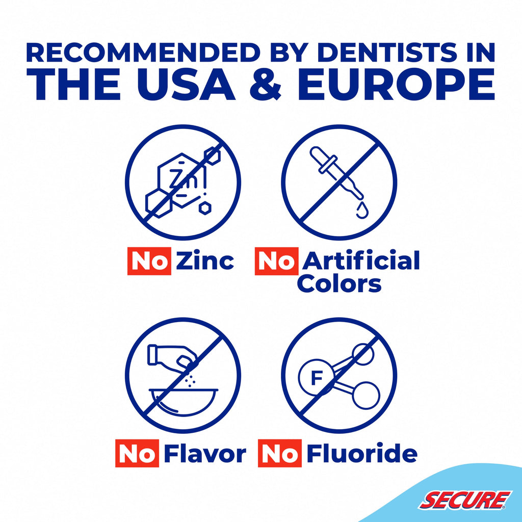 Secure Denture Adhesive Cream for Uppers, Lowers & Partials – Waterproof Seal & Zinc Free – Food Grade Ingredients - Less Adhesive, More Hold - Tube Lasts Up to 8 Weeks – 1.4 oz (8 Pack)