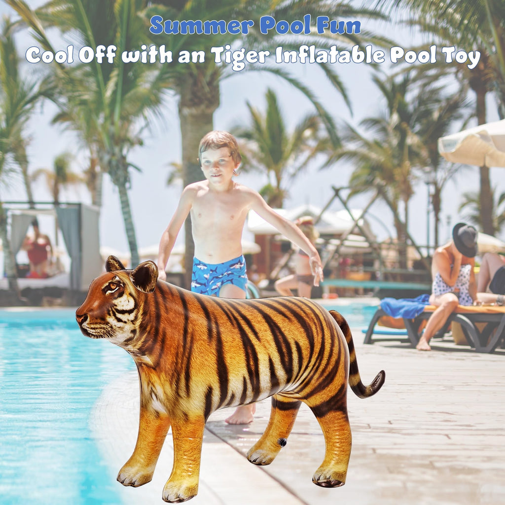 Jet Creations 40" Long Inflatable Tiger Toy, Orange-Yellow with Black Stripes, Realistic Jungle Animal Figure, Home Decor, Photo Prop, Thanksgiving Christmas Winter,Wildlife Safari Theme, 1 pc