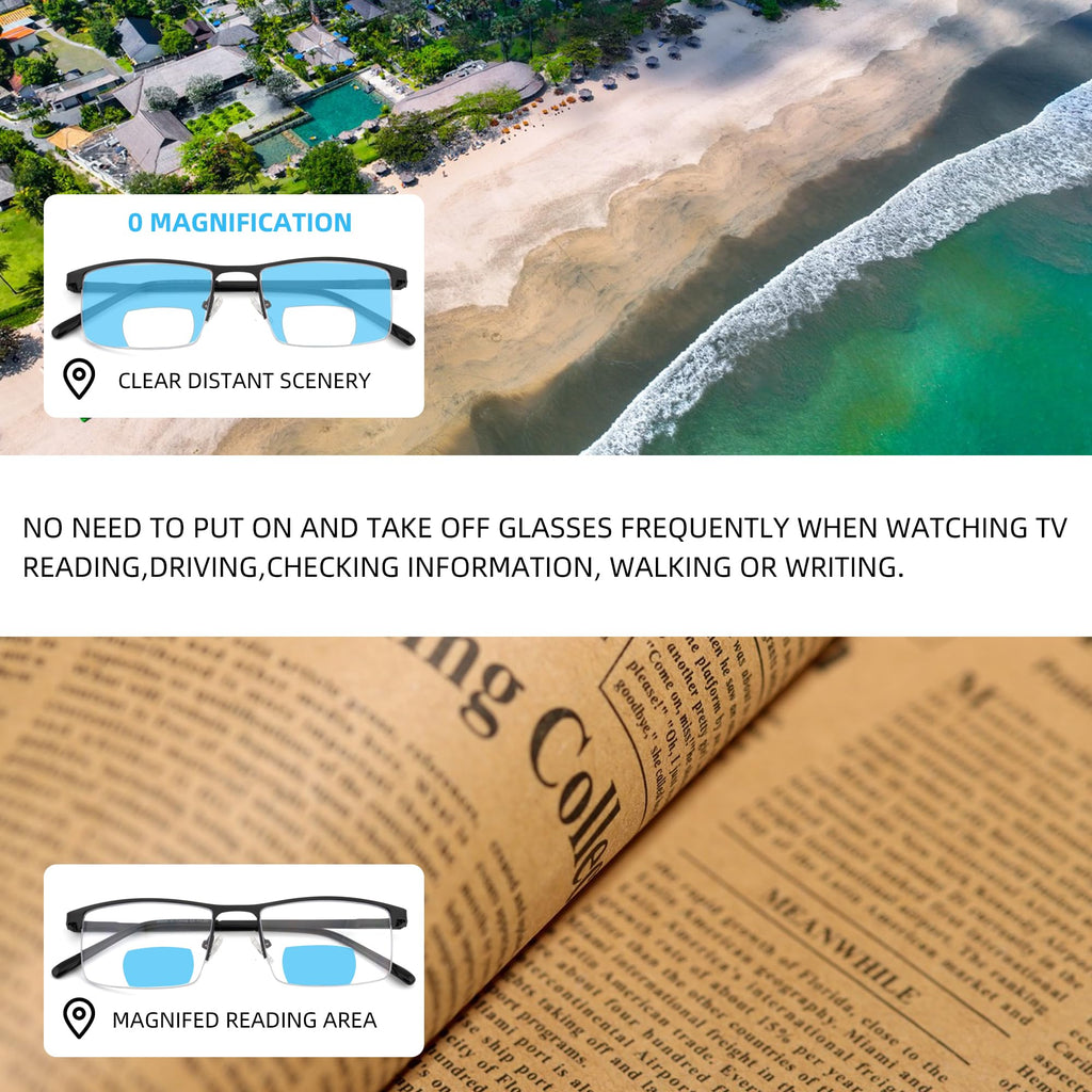 zooxsky 3 Pack Bifocal Reading Glasses for Men,Lightweight Metal Half Frame Clear Top Bi-focal Readers with Spring Hinge+2.50