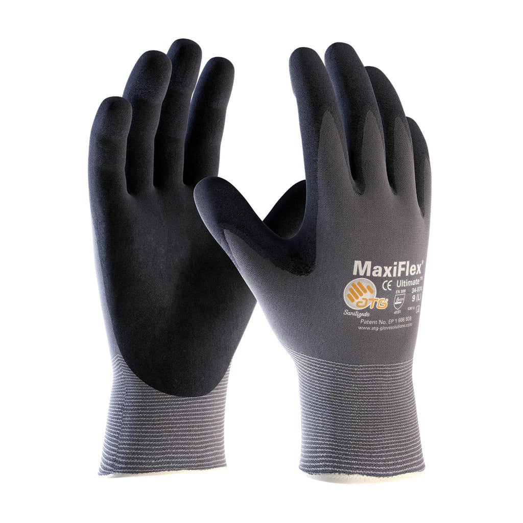 ATG MaxiFlex PIP 34-874/XL MaxiFlex Ultimate, Foam Nitrile Palm Coated Gloves, Gray, XL (Pack of 3)