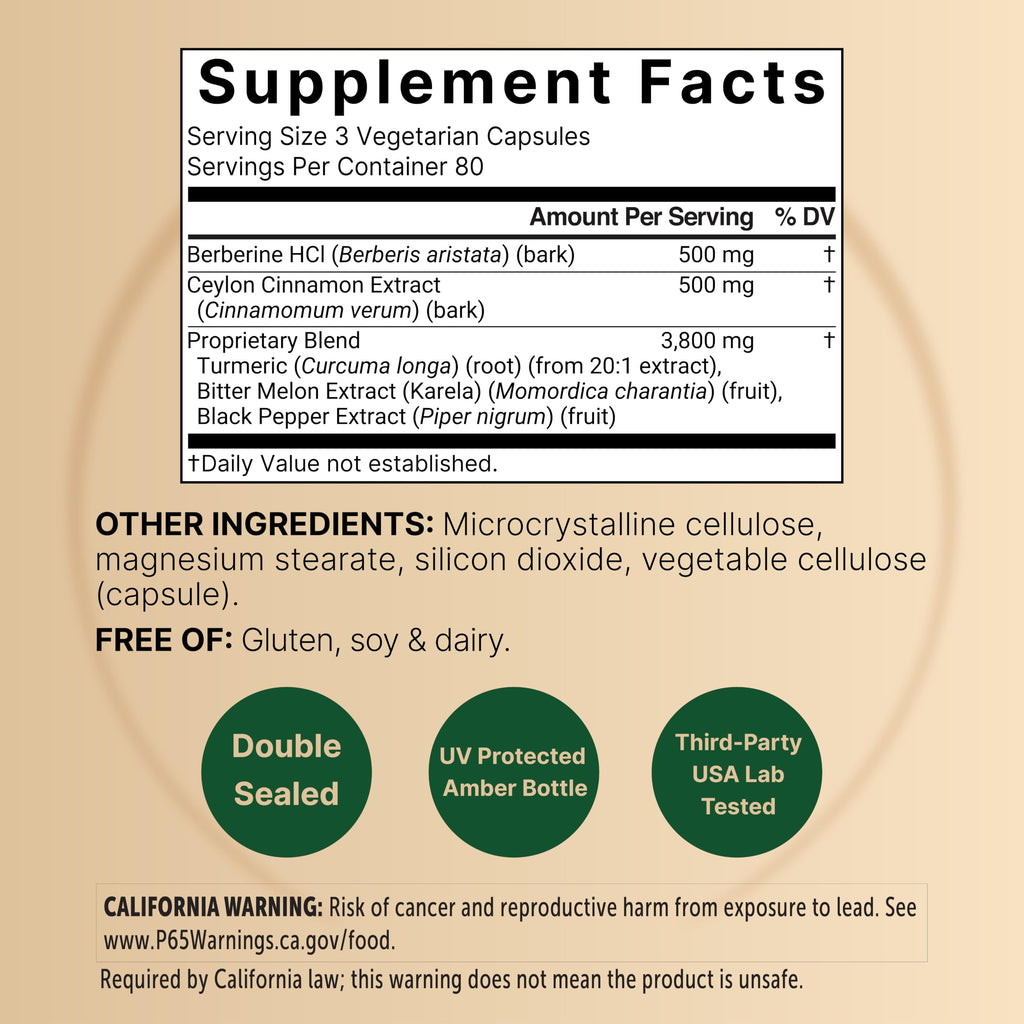 NatureBell Berberine with Ceylon Cinnamon Complex 4,800 mg** Per Serving, 240 Vegetarian Capsules | 5-in-1 Berberine HCl Supplement with Turmeric, Bitter Melon & Black Pepper Extract | Non-GMO