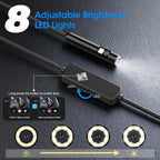 Endoscope with Light, 1920P HD Borescope with 8 Adjustable LED Lights, Semi-Rigid Snake Camera, IP67 Waterproof Inspection Tool (9.8ft, Black + Dual Lens Wiring Harness)