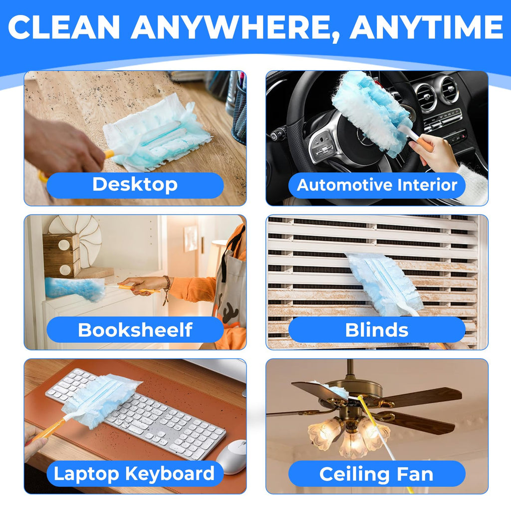 50 Pack Duster Refills Compatible with Swiffer, Disposable Microfiber Replacement Heads for Multi-Surface Cleaning on Blinds, Furniture & Fans, Blue (No Handle)