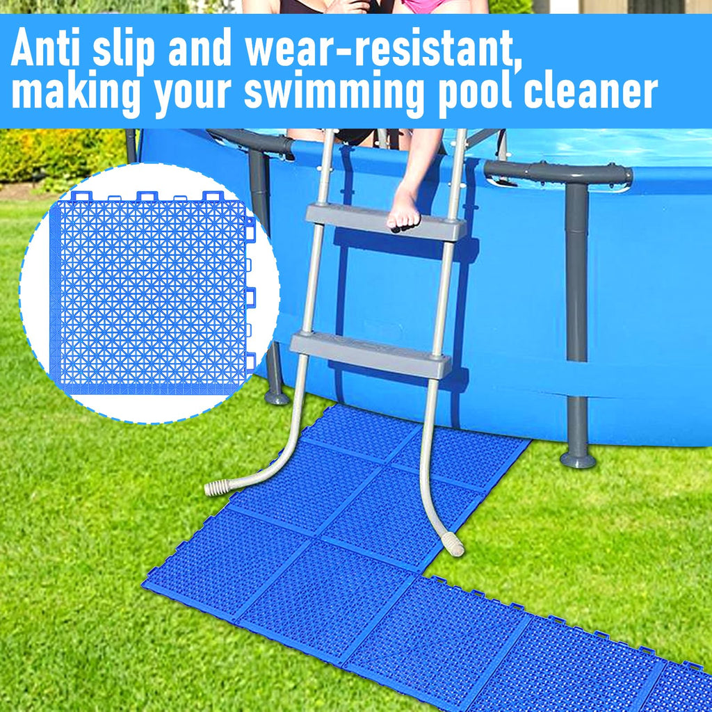 Hlimior 20Pcs Pool Drainage Mat,10.3" x 10.3"Above Ground Walkways, Pool Mat with Multiple Splicing Methods to Prevent Dirt from Entering The Pool,Interlocking Plastic Floor for Pools, Spas, Passways