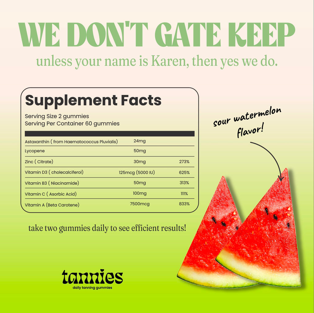 Tannies Tanning Gummies | Natural Tanning Supplement with Astaxanthin, Lycopene & Beta Carotene | Vegan, Non-GMO | Boost Melanin for Radiant Skin | 30-Day Supply for Skin Health & Glow
