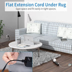 Extension Cord 15 Ft, NTONPOWER Flat Plug Power Strip Bar with 2 USB 4 Outlets (1 Widely Outlet), Thin Flat Extension Cord Under Rug, Carpet, Wall Mount Charging Station for Home Office, Black