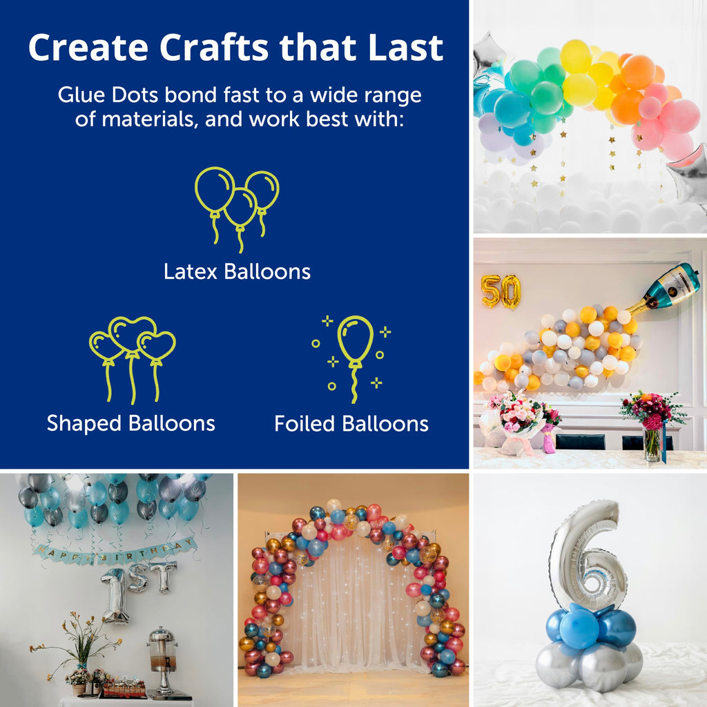 Glue Dots, Balloon Dots, Double-Sided, 1/2", 300 Dots, DIY Balloon Arch Decoration, Glue Tape for Party Wedding Birthday, Glue Stick and Tape Alternative, Clear