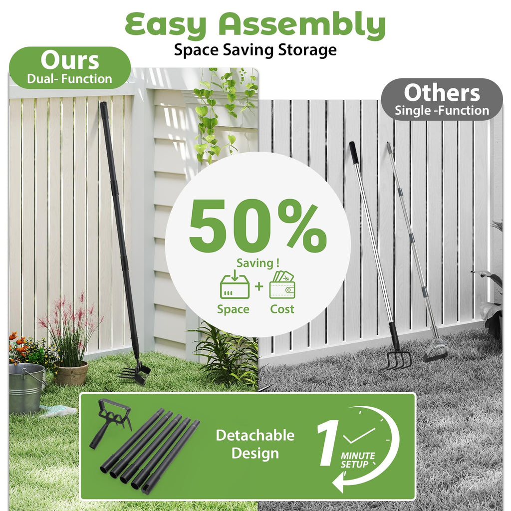 Garden Hoe,2 in 1 Heavy Duty Stirrup Hoe and Cultivator Gardening Tool Set with 62 inch Long Handle,Lightweight Hoes Weeding Rake for Fast Weeds Grass Removal,Cultivating, Loosen Soil, Sharp Edge