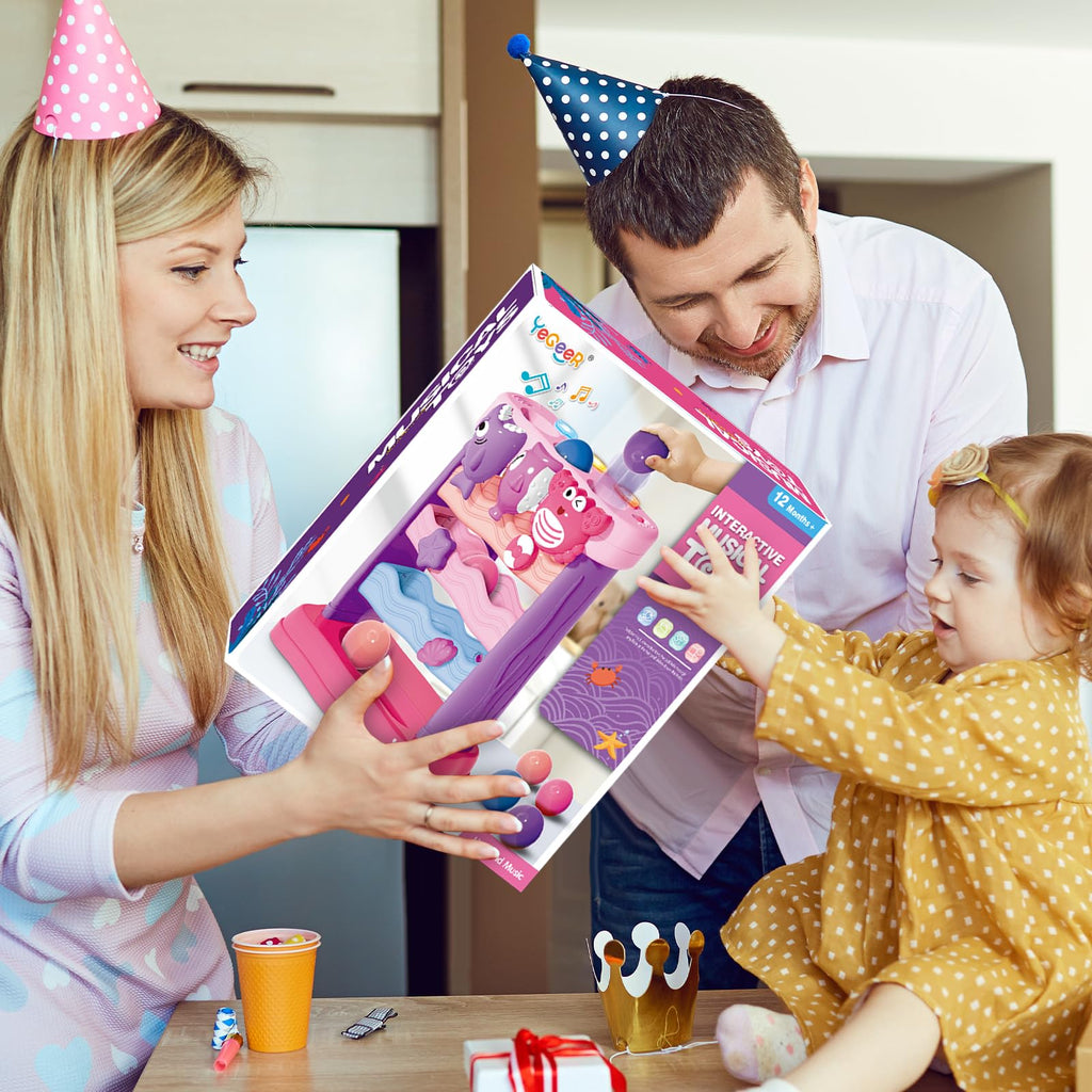 Toys for 1 2 3 Years Old, Interactive Feeding Toy with Music, Montessori Toys for Boy Girl, Musical Cause and Effect Game for 12+ Months, Christmas Birthday Gifts for Baby Toddlers Age 1-3