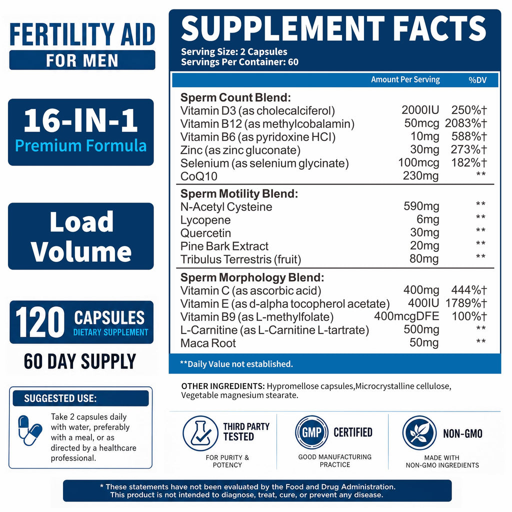 Ulvara Male Fertility Supplements, Pre Conception Fertility Supplements for Men with CoQ10, Maca Root, Zinc, Mens Prenatal Vitamins for Optimal Sperm Count Motility & Load Volume, 120 Capsules