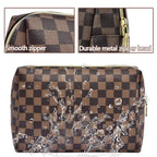 BAGCRAZY Makeup Bag, Cosmetic Bag, Portable Leather Large Checkered Makeup Bag, 2 Pack Large Capacity Travel Cosmetic Bag for Women, Lightweight Design and Waterproof Toiletries Bag Christmas Gifts