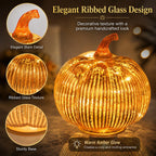 Gold Mercury Glass Pumpkin Light with 2 Lighting Modes and 6-Hour Timer, 5.5 x 6 Inch Battery Operated Fall Decor for Thanksgiving and Christmas Table Centerpiece