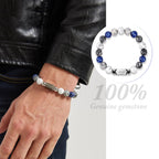 Howlite Natural Gemstone Bracelet for Men, Map Gemstone and Blue Vein Gemstone for Teens Gifts, 10MM Men's Elastic Adjustable Beaded Bracelets for Men, Handcrafted Gifts For Anniversary,Christmas.