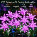 Solar Garden Lights 4 Pack 16 Purple Lily Flowers, Gifts for Mom Woman Birthday Outdoor Solar Flower Lights,Cemetery Flowers for Grave - Decorative Lilies for Yard, Patio, Pathway Decorations
