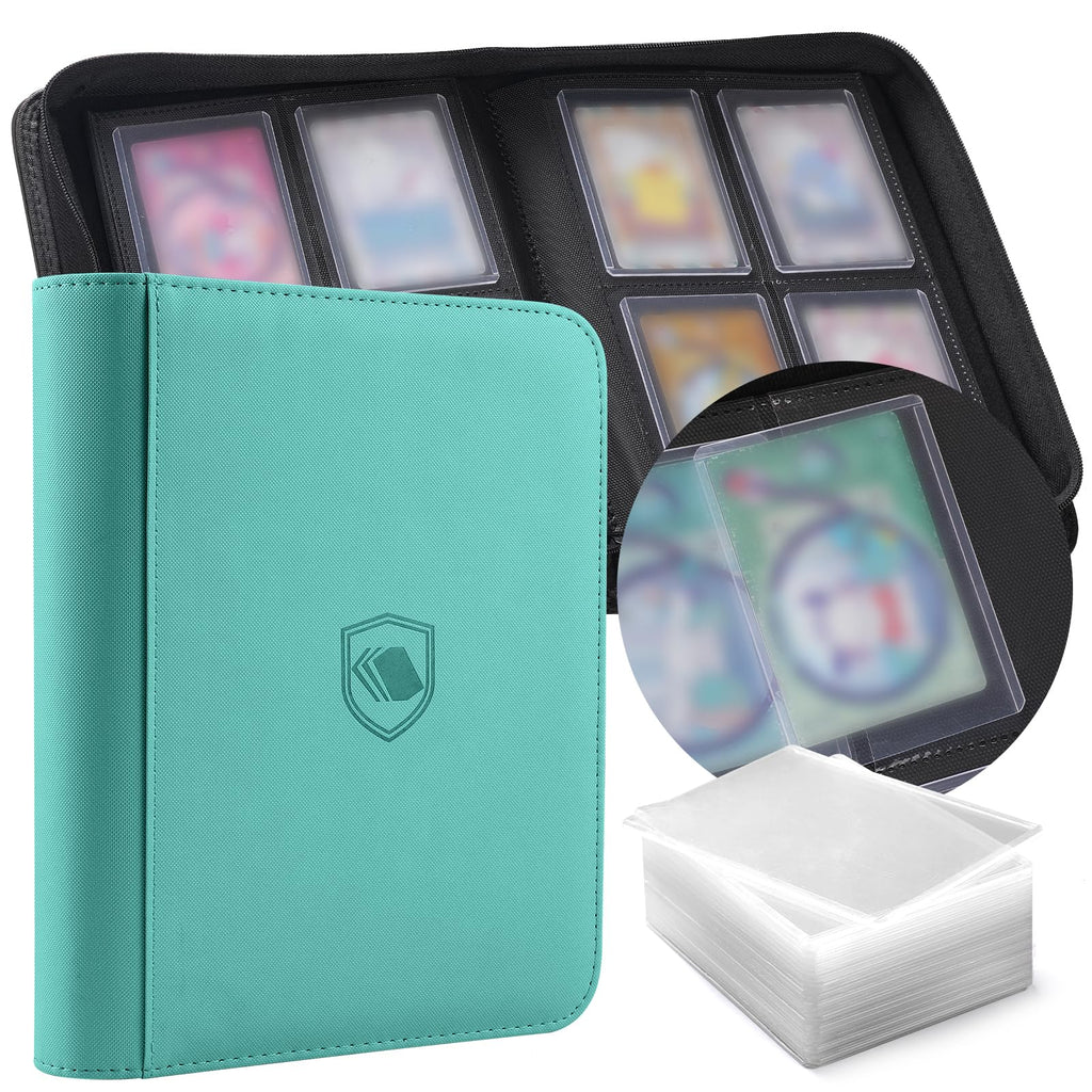 Toploader Binder, Holds 160 Toploaders, 100 Toploaders Included, 4-Pocket PU Cover Top Loader Binder for 3" x 4" Rigid Toploaders, Ringless Double-Sided Toploader Card Binder for TCG, Sport Cards