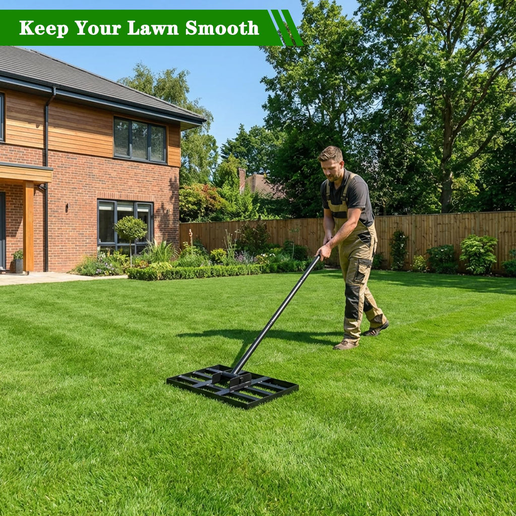 Tegarbed Lawn Leveling Rake 30x10 inch - Professional Ground Leveler for Soil & Sand, 6.5FT Ergonomic Long Handle Landscape Rake for Garden, Backyard, Top Dressing , Black